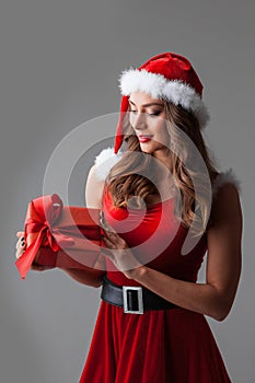 Santa Claus woman with gift