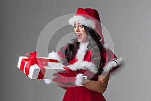 Santa Claus woman with gift