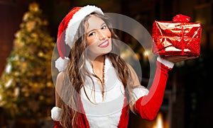 Santa Claus woman giving you a gift