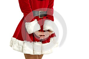 Santa Claus woman with white background and empty space for your decoration. Christmas time.