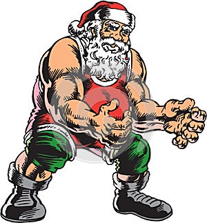Santa Claus Wrestler Vector Illustration