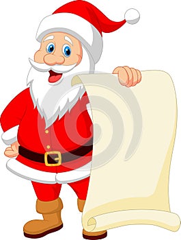 Santa clause cartoon holding blank vintage paper