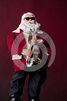 Santa Clause Playing Saxophone on Red