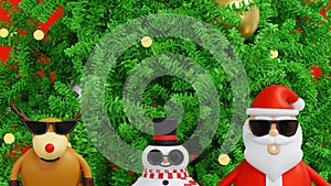 Santa clause snowman and Christmas tree gifts box, Happy New year and Merry Christmas greeting card, 3D rendering