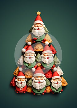 Santa Clauses Assembly in shape Christmas Tree