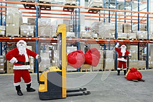 Santa clauses workers at work portrait