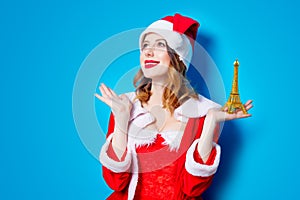 Santa Clous girl with Eiffel tower gift