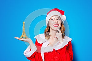 Santa Clous girl with Eiffel tower gift