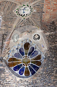 Church of Colonia Guell close-up, Santa Coloma de Cervello, Spain photo