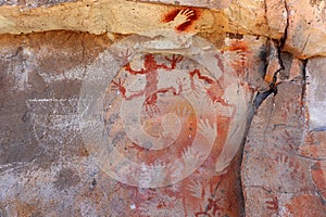 santa cruz argentina prehistoric place, cuevas de las manos hand cave rock art from more than 8000ac