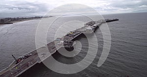 Santa Cruz Beach Boardwalk and Wharf in Background. California. Drone. USA 1