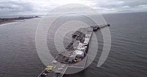 Santa Cruz Beach Boardwalk and Wharf in Background. California. Drone. USA 2