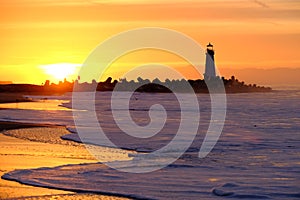 Santa Cruz Breakwater Light Walton Lighthouse at sunrise photo