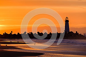 Santa Cruz Breakwater Light & x28;Walton Lighthouse& x29; at sunrise