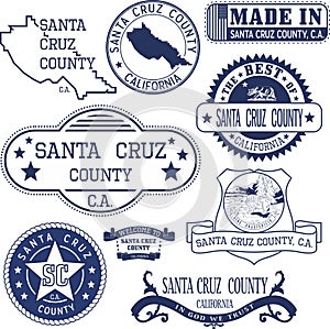 Santa Cruz county, CA. Set of stamps and signs