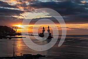 Santa Cruz - Panoramic view during sunset of the port Santa Cruz de Tenerife,