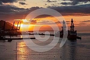 Santa Cruz - Panoramic view during sunset of the port Santa Cruz de Tenerife,