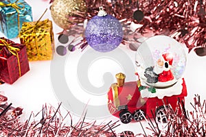 Santa Crystal snow ball on Christmas background