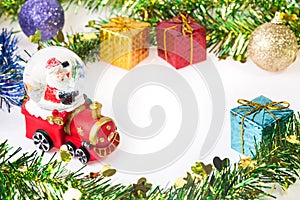 Santa Crystal snow ball on Christmas background