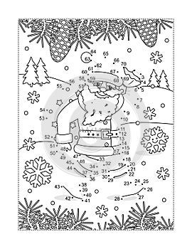 Santa delivering presents join the dots puzzle and coloring page