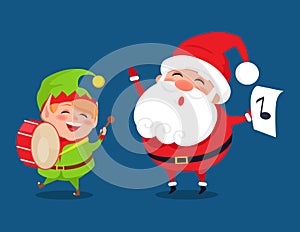 Santa and Elf Cartoon Characters Music Band Icons