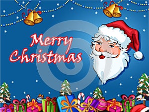 Santa and Elf with gift in Merry Christmas and Happy New Year Holiday celebration background