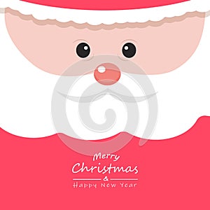 Santa face, cartoon character face, greeting card Christmas and new year holiday, layout, notebook cover wrapping, background