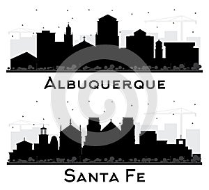 Santa Fe and Albuquerque New Mexico City Skyline Silhouette Set