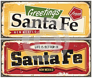 Santa Fe New Mexico vintage metal signs set photo
