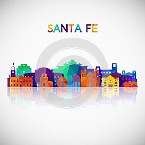 Santa Fe skyline silhouette in colorful geometric style.