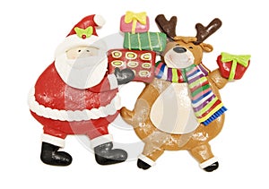 Santa figurine and Rudolph the red-nosed reindeer