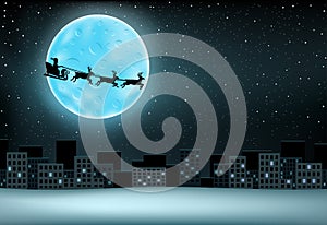 Santa flying moon city