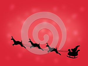 Santa flying in a sleigh with reindeer. object. Black silhouette Christmas. New Year. illustration