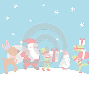 Santa and friends carrying gift card