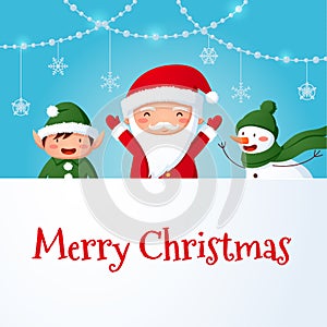 Santa and friends with Merry Christmas sign