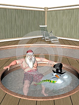 Santa and Frosty Hot Tub