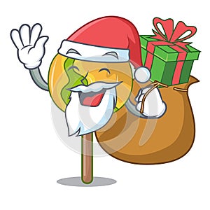 Santa with gift candy apple mascot cartoon