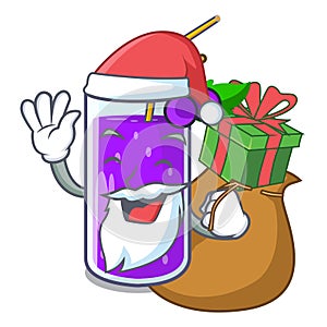 Santa with gift grape juice bottle with label cartoon