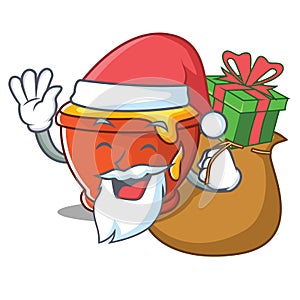 Santa with gift honey character cartoon style