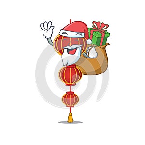 Santa with gift lampion chinese lantern Cartoon character design