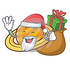 Santa with gift planet saturnus mascot cartoon