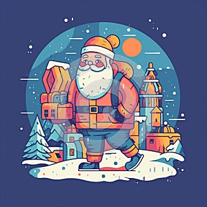 santa gift winter illustration present cartoon red christmas claus holiday. Generative AI.