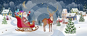Santa with gifts in sleigh