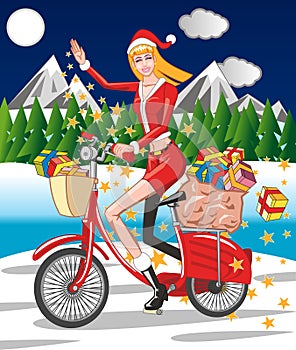 Santa Girl on a bicycle
