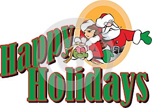 Santa and Girl Elf Happy Holidays Header