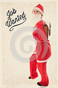 Santa Girl with a satchel on the back, Text Job wanted, vintage