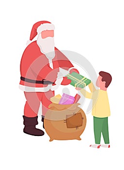 Santa give gift to kid semi flat color vector characters