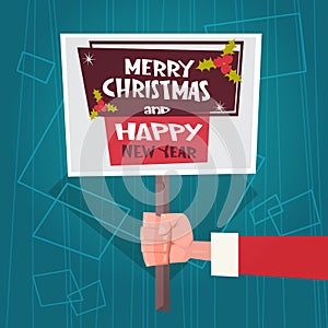 Santa Hand Hold Merry Christmas And Happy New Year Banner Poster Design Winter Holiday Greeting Card