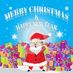Santa Happy and Merry Christmas Blues Background Best Gift Cartoon