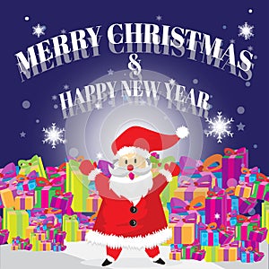 Santa Happy and Merry Christmas Dark Blues Background Best Gift Cartoon